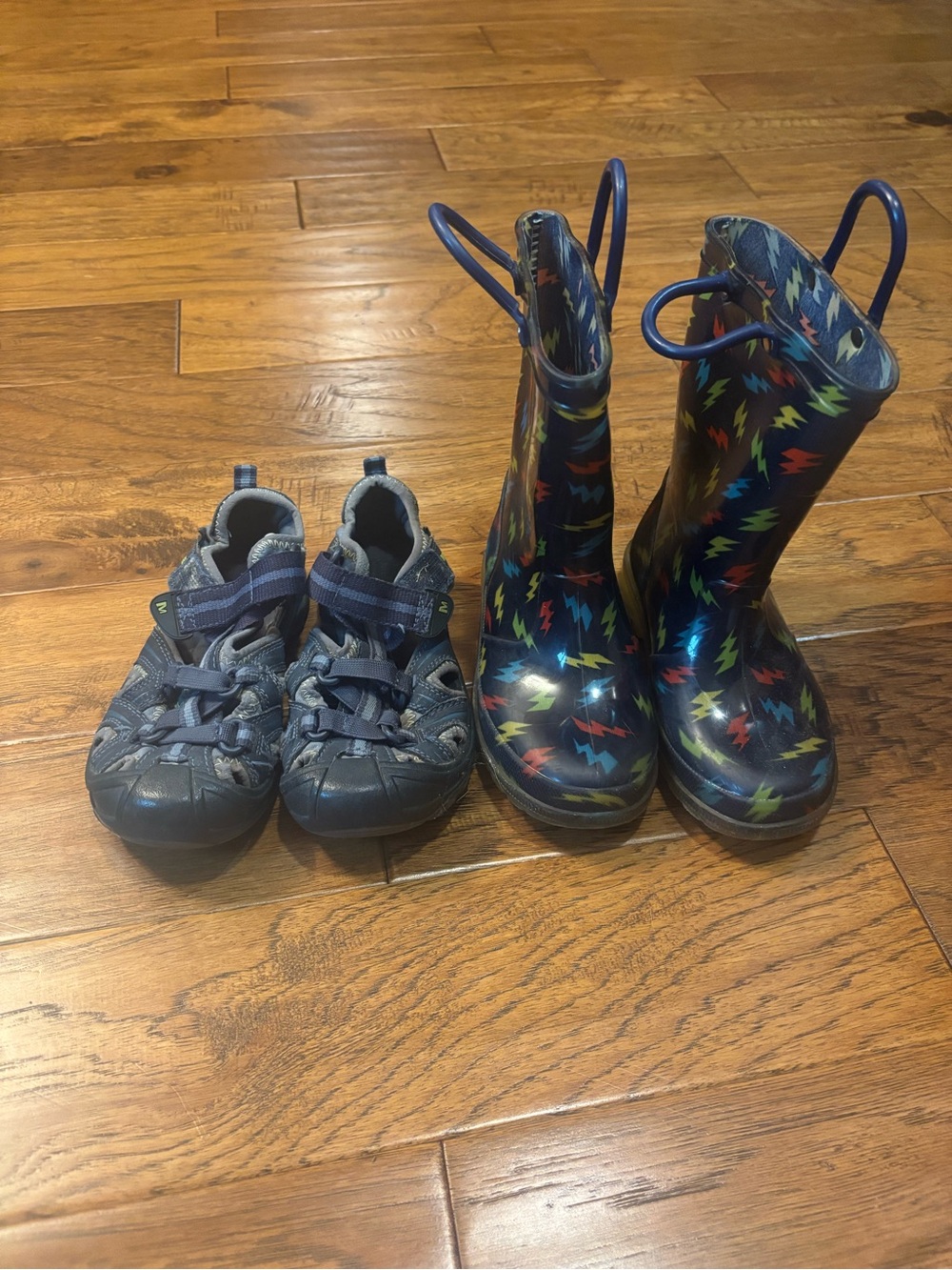 Merrell Navy Blue Rain Boots and Sport Sandals with Multicolor Lightning